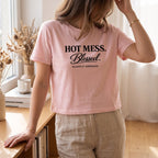 Розова дамска памучна тениска Kiksy с черен надпис Hot Mess Blessed за майки