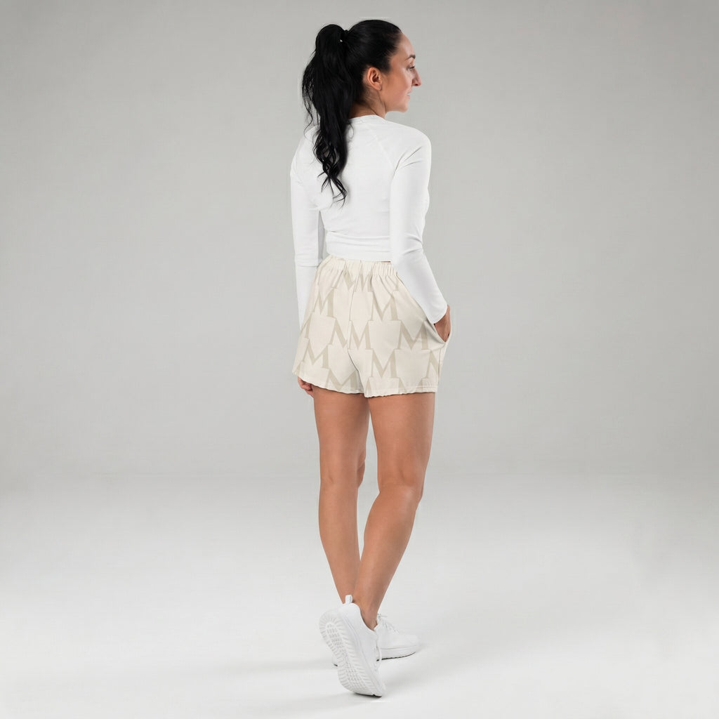 Kiksy cream monogram women's running shorts with an M pattern