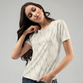 Kiksy twin mom printed crew neck women's t-shirt in cream featuring an all-over M pattern