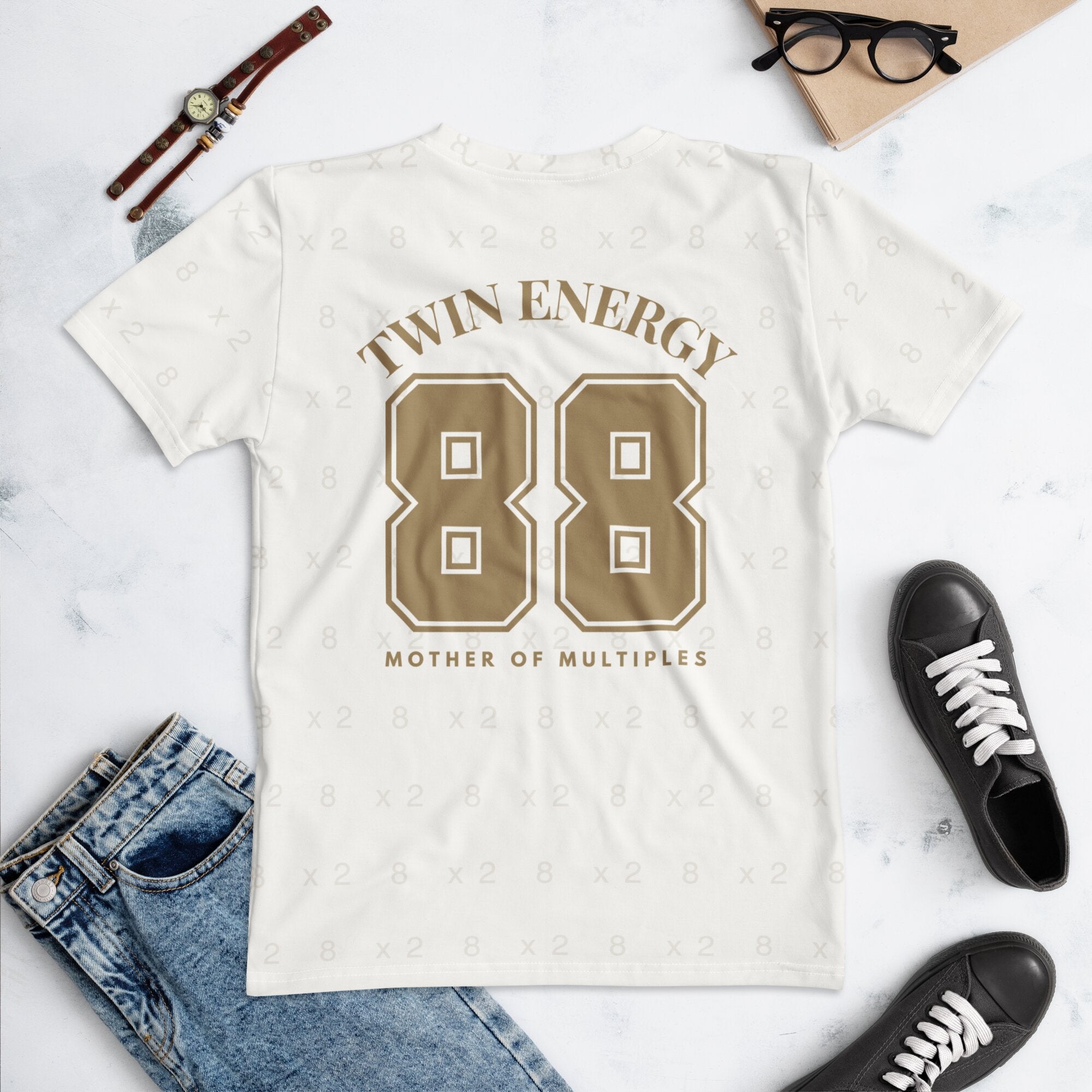 Kiksy cream Twin Energy t-shirt for twin mums featuring The Twin Club Mama Edition logo on the front