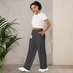 Kiksy graphite wide leg joggers featuring a white square Mama patch on the front, shown in graphite-wide-leg-joggers-mama-front.jpg