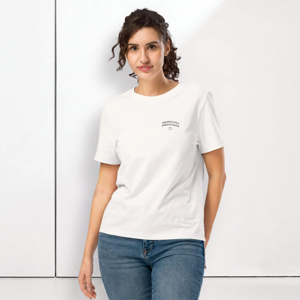 Kiksy white slogan t-shirt reading Overstimulated and Undercaffeinated
